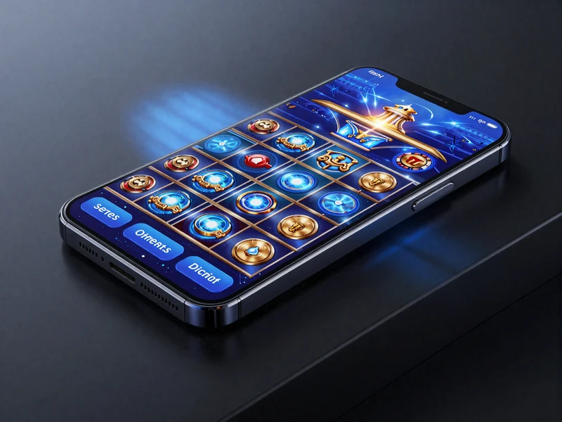Premium Smartphone mit Casea Casino Slot-Spiel und leuchtender blauer Benutzeroberfl&auml;che auf obsidianfarbener Oberfl&auml;che